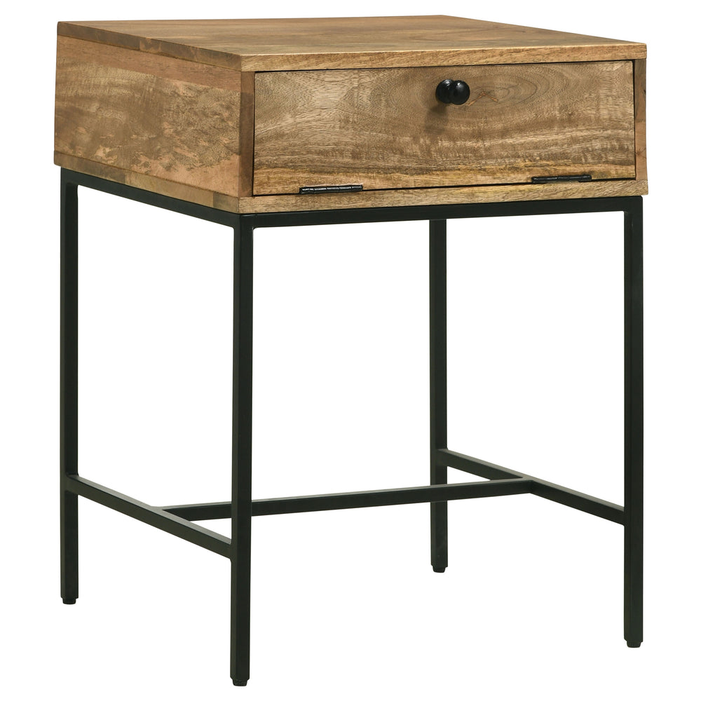 English Elm Wyrik Solid Mango Wood Drop-front End Table with Iron Base for Living Rooms B062P451780