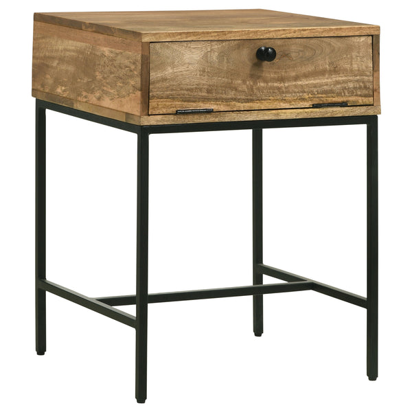 English Elm Wyrik Solid Mango Wood Drop-front End Table with Iron Base for Living Rooms B062P451780