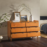 55.1" Solid Wood 6-Drawer Chest with Gallery Caramel LEEBDCA-T Walker Edison