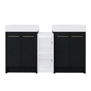 English Elm 60 Inch Freestanding Bathroom Vanity With Modern Resin Sink, Soft-Close Doors & Ample Storage Space W999S00299