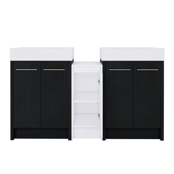 English Elm 60 Inch Freestanding Bathroom Vanity With Modern Resin Sink, Soft-Close Doors & Ample Storage Space W999S00299