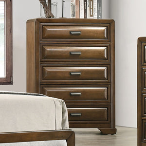 English Elm Transitional Brown Wood Chest with Dovetail Drawers Bronze Pulls and Bracket Legs B2741P372210