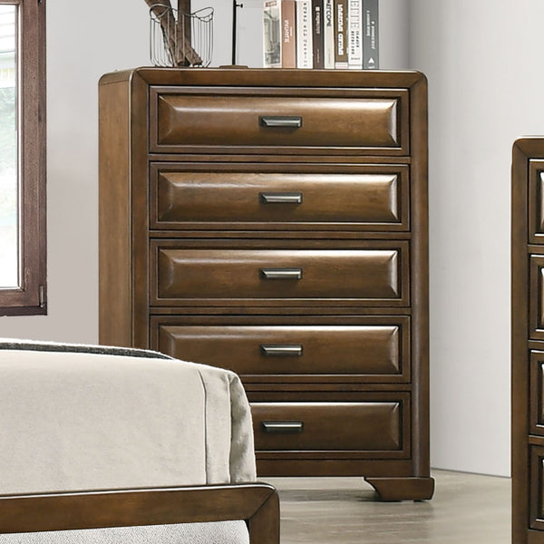 English Elm Transitional Brown Wood Chest with Dovetail Drawers Bronze Pulls and Bracket Legs B2741P372210