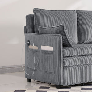 English Elm 55"convertible Corduroy Sofa Bed with Usb Port and Side Pockets for Small Apartments Grey W3373P405041