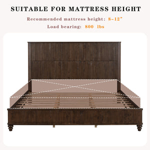 English Elm Solid Rubberwood Queen Platform Bed Tall Headboard Natural Grain No Box Spring W1716S00017
