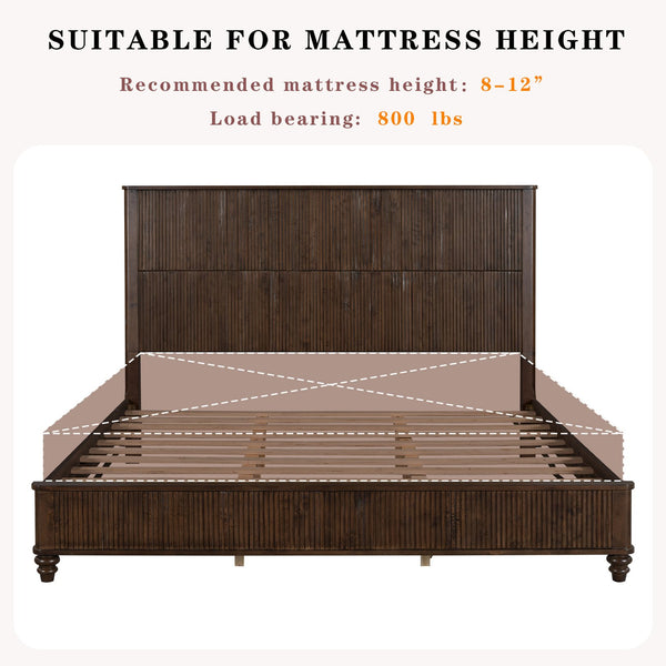 English Elm Solid Rubberwood Queen Platform Bed Tall Headboard Natural Grain No Box Spring W1716S00017
