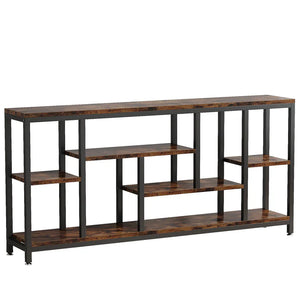 English Elm Coffee Console Table Industrial Metal Frame Vintage Wood Grain 2 Tier Entryway Sofa T3971P449857
