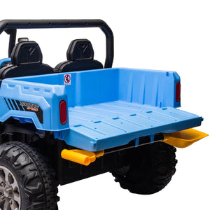 English Elm 24v Kids Ride on Dump Truck Two Seat Electric Utv with Tilting Bed and Remote Control Blue W1578P188521