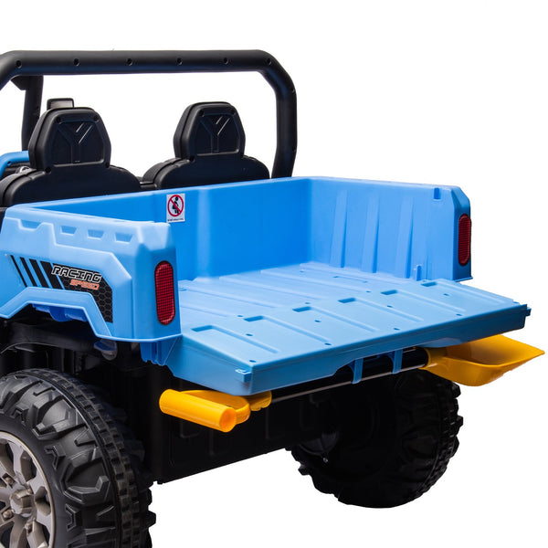 English Elm 24v Kids Ride on Dump Truck Two Seat Electric Utv with Tilting Bed and Remote Control Blue W1578P188521