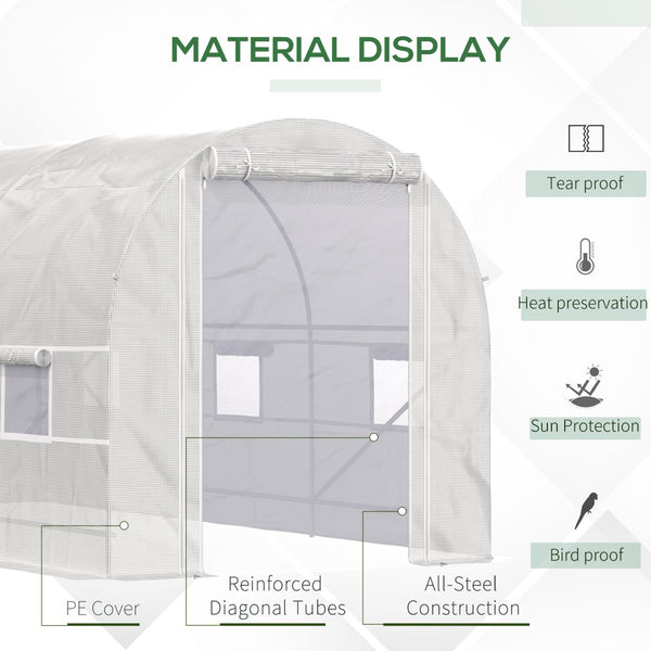 English Elm Outsunny 15' X 7' Walk-In Tunnel Greenhouse Kit With Steel Frame, 6 Windows & Roll-Up Door For Year-Round Gardening W2225P174449-GIGA
