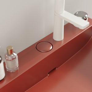 English Elm LOFI Ceramic Integrated Bathroom Vanity 24" with Rectangular Basin, Open Metal Shelf, Easy Clean White+Red W2615S00053