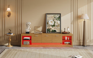 English Elm 78'' Modern TV Stand with LED Lights, 6 Cabinets, 2 Open Shelves, Soft-Close Doors & Cable Management for TVs up to 90" N710P332619P