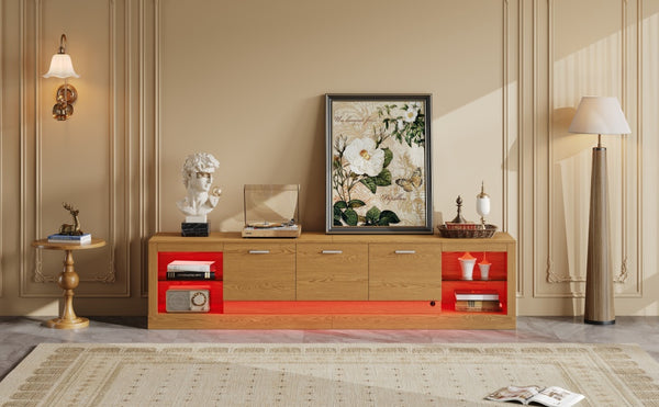 English Elm 78'' Modern TV Stand with LED Lights, 6 Cabinets, 2 Open Shelves, Soft-Close Doors & Cable Management for TVs up to 90" N710P332619P