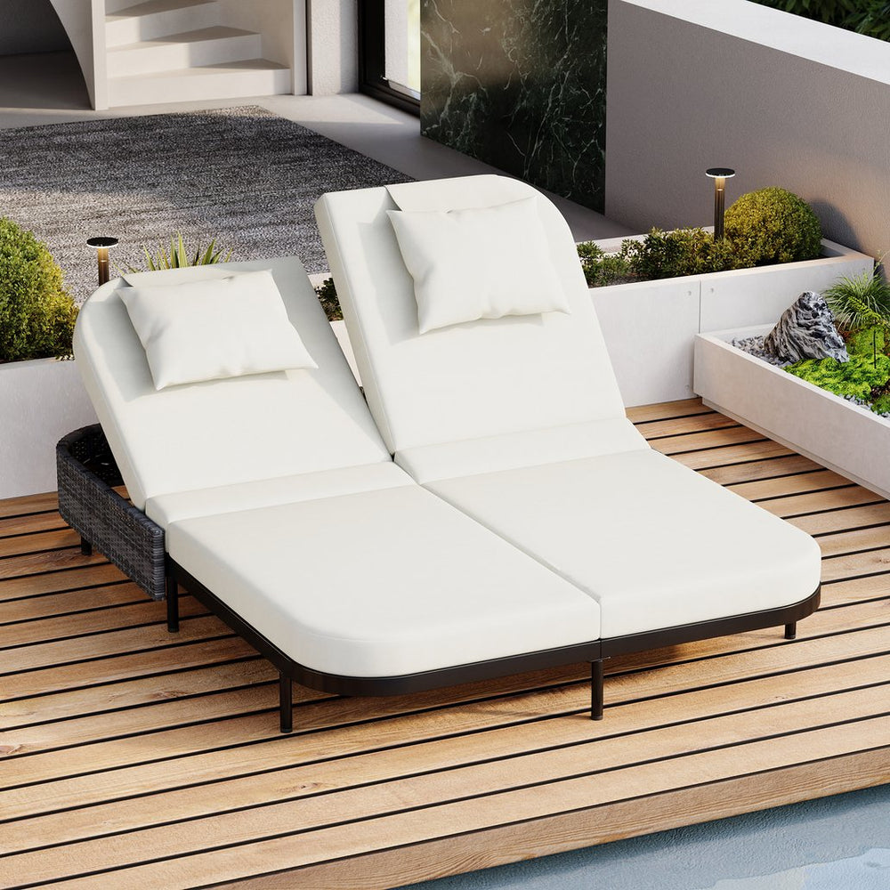 English Elm Trexm Outdoor Pe Rattan Daybed Dual Adjustable Backrests Iron Frame Poolside Lounger N715P250512B