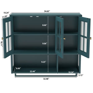 English Elm Bathroom Wall Cabinet Fluted Glass Doors Open Shelf Towel Bar Dark Green Mdf W757P400531