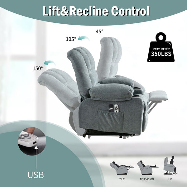English Elm Power Electric Massage Lift Lounge Chair For Seniors - Heated Vibration, Usb Port & Reclining Comfort W1521P302634-GIGA