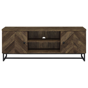 English Elm Chase Rustic Oak 2-Door TV Console with Chevron Doors & Black Sled Base — Modern Farmhouse Focal Piece B062P351448