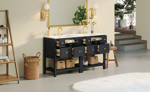 English Elm 60'' Elegant Freestanding Bathroom Vanity Set With Ceramic Sink, Solid Wood Frame & Ample Storage N710SS00004B