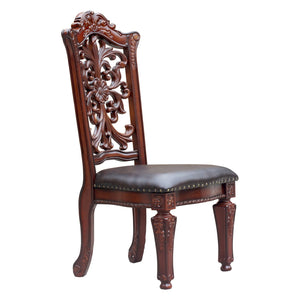 English Elm Brown Side Chairs Set Of 2 - Elegant Nailhead Trim, Floral Design, Comfortable Pu Seats For Dining B062P209284