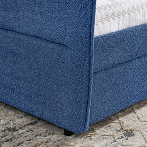 English Elm Queen Boucle Tufted Daybed Sofa with Storage Drawers Eucalyptus Frame Guest Room Blue W1413S00179