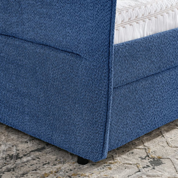 English Elm Queen Boucle Tufted Daybed Sofa with Storage Drawers Eucalyptus Frame Guest Room Blue W1413S00179