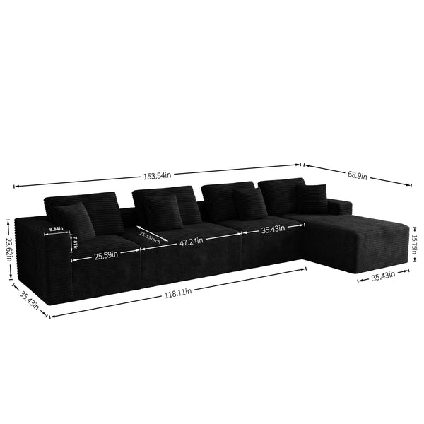 English Elm 153.5*68.9"modular Six Piece Corduroy Sectional Sofa with Reversible Chaise Living Room W3819S00151