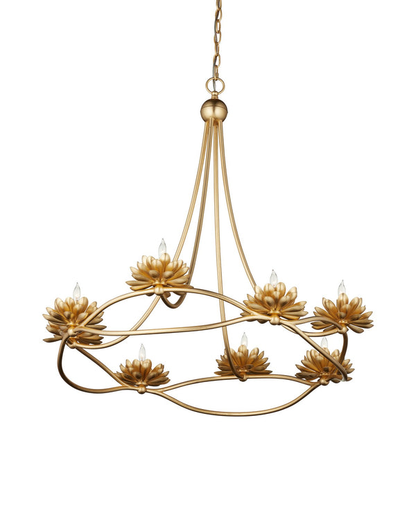 Currey & Company Cyrene Gold Chandelier - 32" Dimmable Floral Light Fixture With Adjustable Drop & Elegant Design Gold Wrought Iron 9000-1278-currey-company