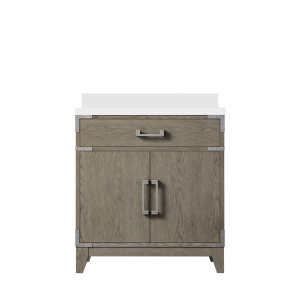 English Elm Grey Oak Single Bath Vanity With Cultured Marble Top - Elegant Design, Soft-Close Doors & Ample Storage B2731P259763