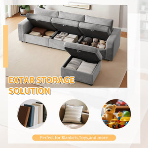 English Elm 118" Velvet L Shaped Sectional with Storage Ottoman and Deep Cloud Cushions W3716S00014