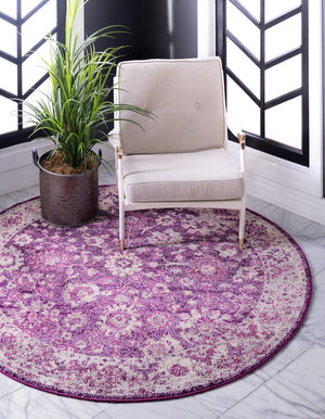 Unique Loom Penrose Krystle Machine Made Floral Rug Purple, Ivory/Pink 6' 1" x 6' 1"