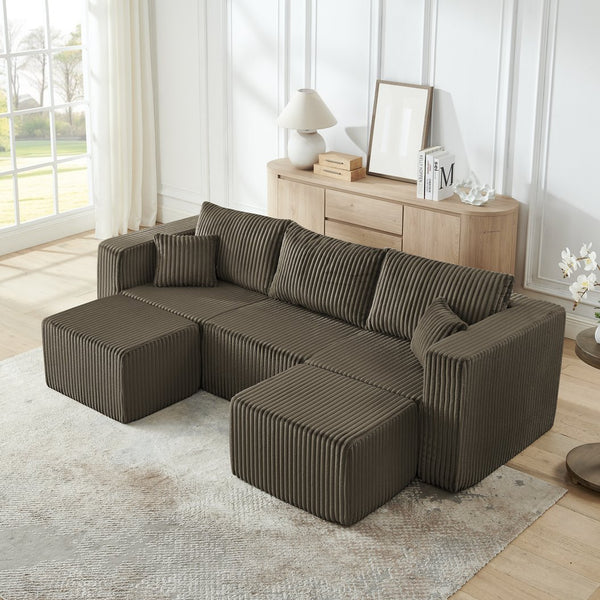English Elm Compact Modular Sectional Corduroy Sofa High Density Foam Fill for Small Space Living Brown W487P411612