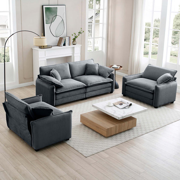 English Elm Luxurious Corduroy Sofa Set With Plush Cushions - Versatile Seating For Living Rooms & Clubs W714S00745