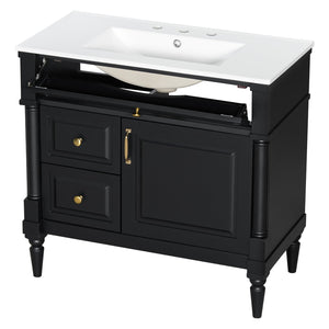 English Elm 36" Bathroom Vanity With Elegant Ceramic Sink, Adjustable Storage, And Sleek Black Finish For Modern Style N725P356064B