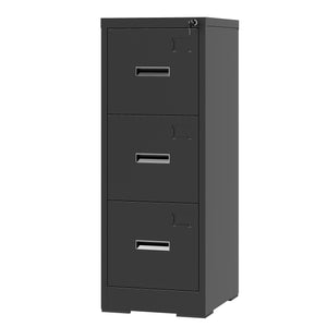English Elm 3 Drawer Metal Vertical File Cabinet with Lock, Anti-Tilt, Quiet Ball-Bearing Slides and Label Holders for A4 Legal Letter Storage Black T2398P342715