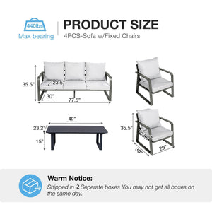 English Elm Fr Outdoor 4 Piece Patio Set with Aluminum Frame and All Weather Cushioned Seating W5382S00016