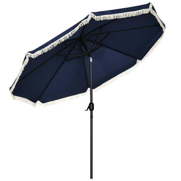 English Elm Outsunny 9ft Ruffled Fringe Patio Umbrella Vented Canopy Crank Tilt Resort Style W2225P200479