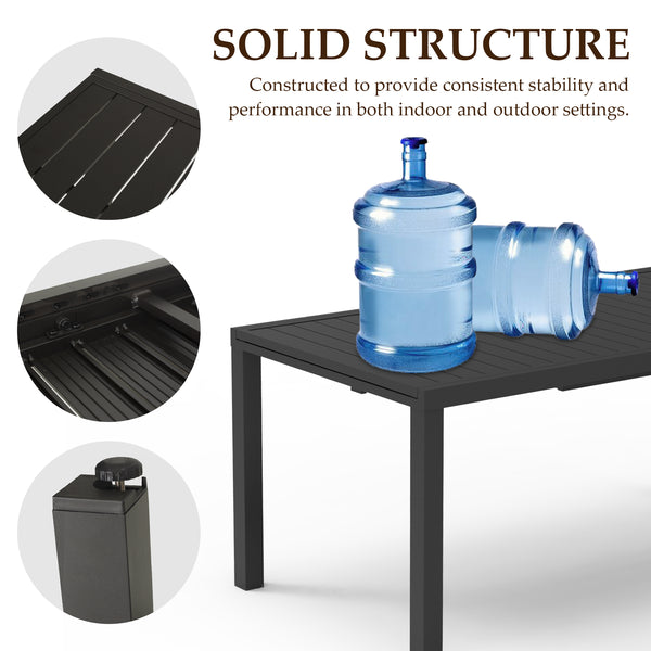 English Elm 97.2"L Extendable Aluminum Outdoor Dining Table with Rust-Resistant E-Coating and Adjustable Legs Black W1859P359697