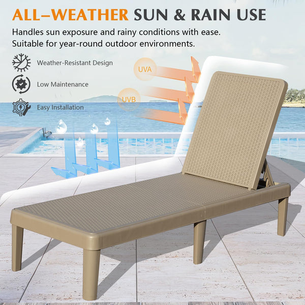 English Elm Pool Chaise Lounge Set of Two Resin Reclining Chairs for Patio Deck Garden Use Khaki W1859P477806