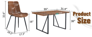 English Elm Table and Chair Set Fishbone Mdf Top with Six Brown Upholstered Seats for Dining W1151S03139