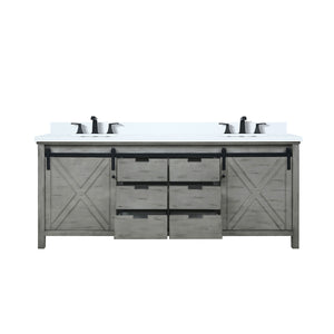 English Elm Ash Grey 80 in. Double Vanity with Cultured Marble Top, Soft-Close Storage & Matte Black Faucet Set B2731P260160