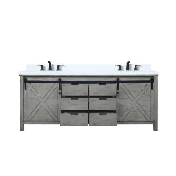 English Elm Ash Grey 80 in. Double Vanity with Cultured Marble Top, Soft-Close Storage & Matte Black Faucet Set B2731P260160