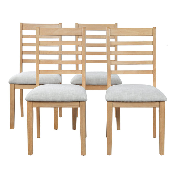 English Elm 2-piece Farmhouse Ladder Back Dining Chair Set Rubberwood Frame Upholstered Seat Kitchen Natural+Beige N752P436723N