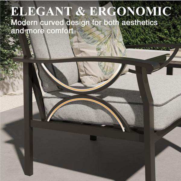 English Elm Set of 2 Outdoor Steel Armchairs Powder Coated Matte Frame with Cushioned Patio Seating Black+ Gray B082P455145
