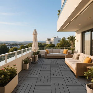 English Elm Plastic Interlocking Patio Tiles 44 Pack Waterproof Pp Snap Fit Outdoor Pool Deck W3022P251835