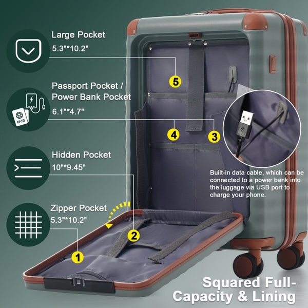 English Elm Luggage 5 Piece Abs Hardshell Travel Set with Usb Port Spinner Wheels and Tsa Lock Grey Green N732P265290Y