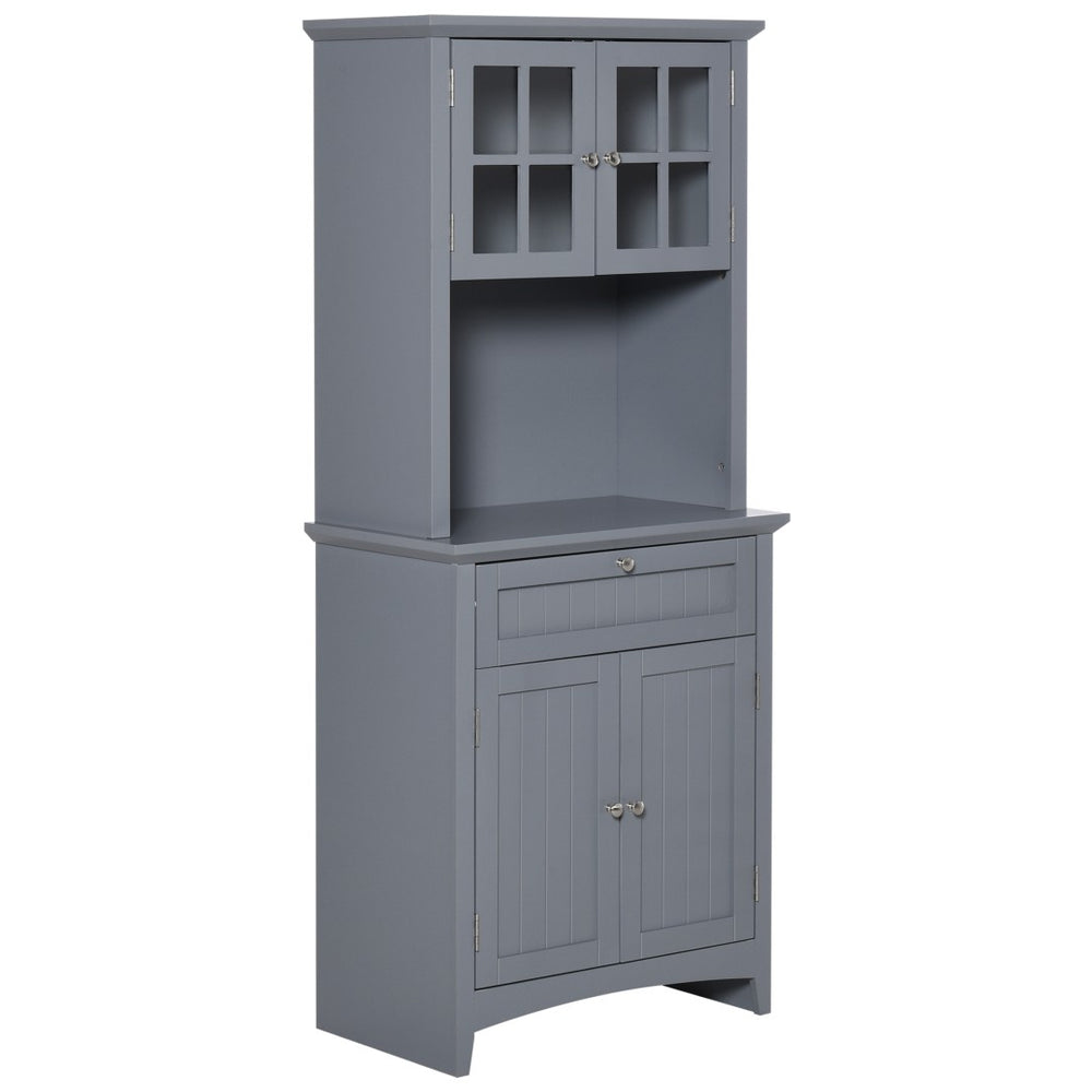 English Elm Kitchen Pantry Cabinet Beadboard Glass Doors Farmhouse Tall Storage with Drawer T3971P388097