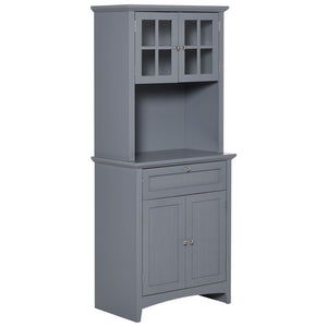 English Elm Kitchen Pantry Cabinet Beadboard Glass Doors Farmhouse Tall Storage with Drawer T3971P388097