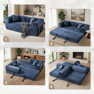 English Elm Compression Foldable Floor Sofa Bed Corduroy Futon with Foam Support for Small Spaces Blue W3716P379187