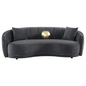 English Elm Lorraine Diamond Tufted Sofa and Loveseat Set with Gold Trim Mid Century Deco Style B062S01435