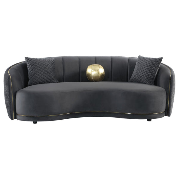 English Elm Lorraine Diamond Tufted Sofa and Loveseat Set with Gold Trim Mid Century Deco Style B062S01435